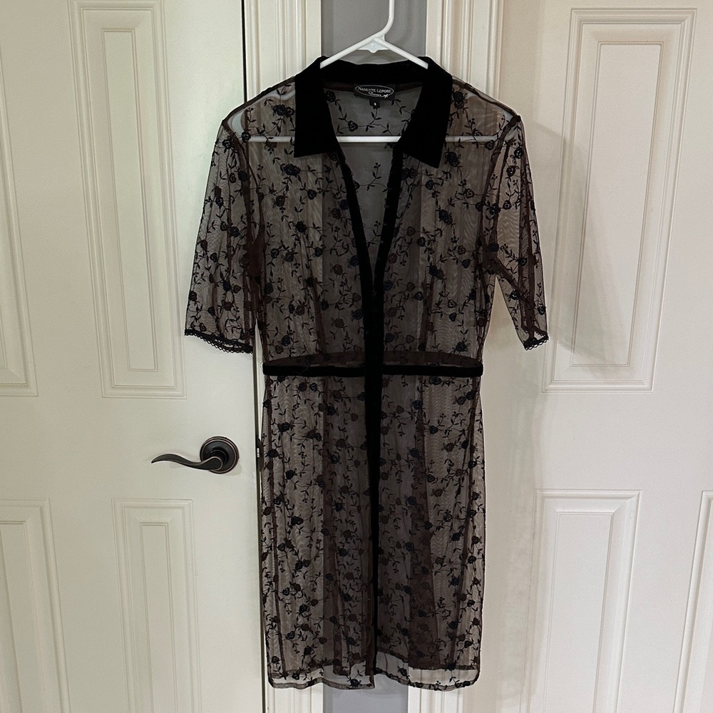 Nanette Lepore Brown Sheer Lace Dress